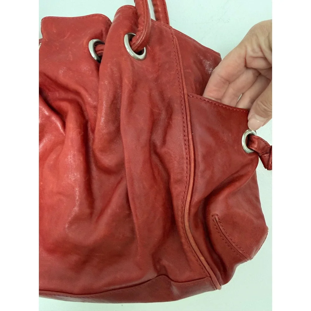Y2K VTG Cole Haan 90s Rust Burnt Orange Leather Hobo Shoulder Bag Purse Tassles